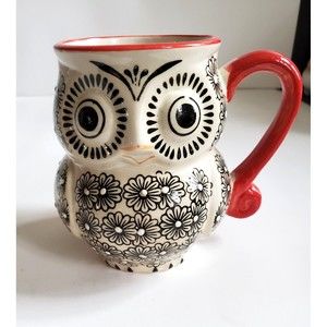 A Nature's Home Owl Coffee Mug Teacup Hand Painted Stylized Artsy Unique